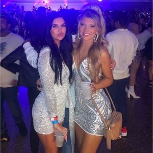 WINDSOR SPARKLY SEQUIN SILVER AND WHITE MINI DRESS